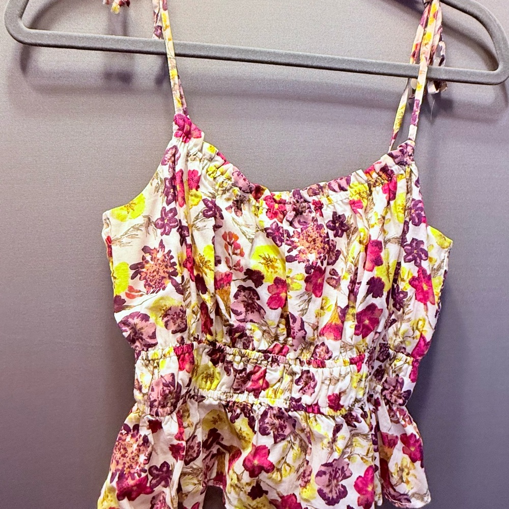 J. Crew White Floral Smocked Sundress with Purple & Yellow Print - Picture 3 of 6